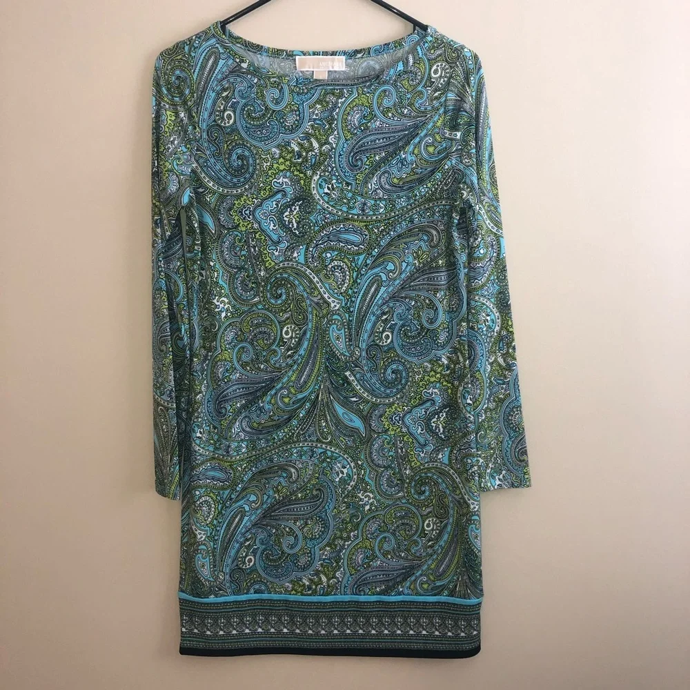 Michael Kors Blue & Green Paisley Shift Dress - Picture 3 of 6
